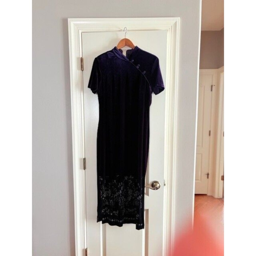 Vintage 90s Nina Piccalino Purple Velvet Maxi Gown Size 12 - Picture 11 of 16